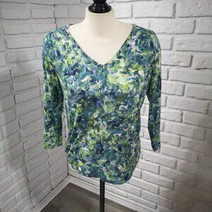 Liz Claiborne Ladies Size Small Multi Colored V-neck 3/4 Length Sleeve Top